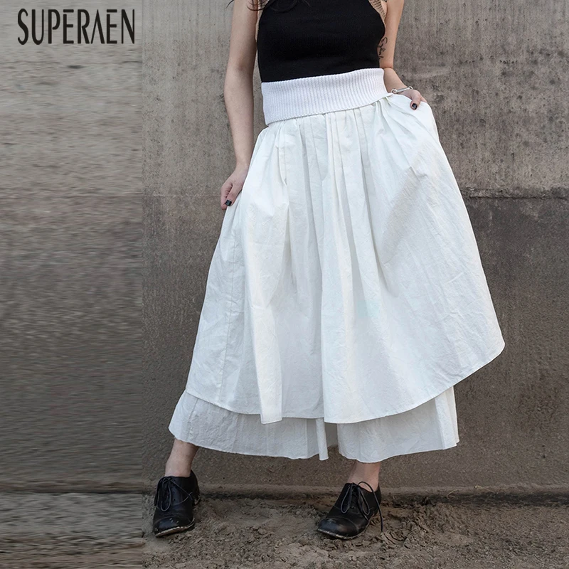 

SuperAen 2019 Spring and Summer New Women Skirt Cotton Wild Fashion Casual Ladies Skirts Korean Style Solid Color Skirts Female