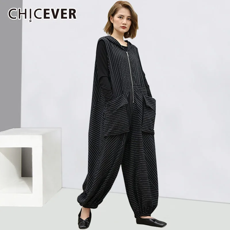 CHICEVER с капюшоном в полоску мотобрюки для женщин комбинезон свободные