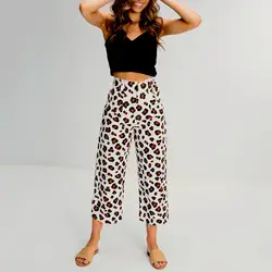 Брюки с эластичной резинкой на талии женские брюки с широкими штанинами леопардовые брюки-кюлоты 3/4 длина повседневные брюки большого