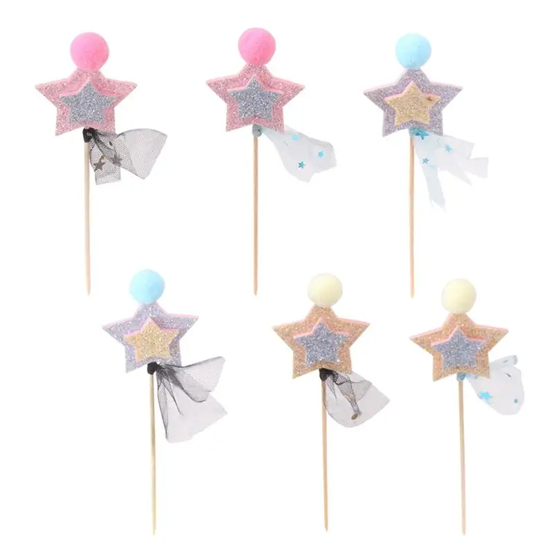 

6pcs Star Shaped Glitter Cake Toppers Cupcake Picks Sticks for Holiday Parties Birthday Baby Shower Wedding
