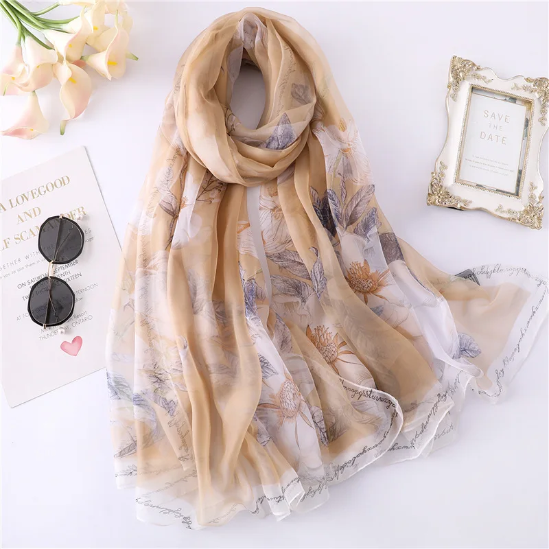 2019 New Women's Silk Scarf Soft Floral Print Spring Shawls Wraps Lady Pashmina Poncho Bandana Female Hijabs Foulard | Аксессуары