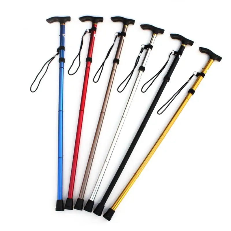 De aleación de aluminio plegable de cuatro-Sección plegable telescópica Trekking alpinismo caña no antideslizantes ancianos ajustable muleta