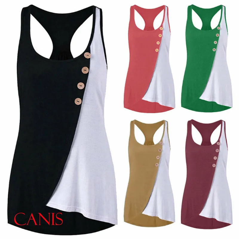 

Women Tank Top Asymmtric Color Patchwork Tanks summer top mujer women clothes 2019 korean Loose Tank