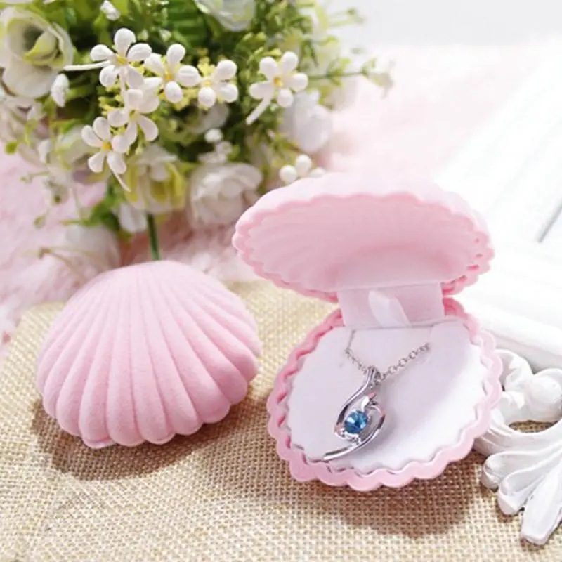 

1pcs Shell Shape Velvet Jewelry Box Wedding Engagement Ring Box Earrings Necklace Bracelet Jewellery Display Gift Holder