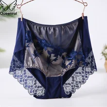 Queenral sexy calcinha de renda roupa interior feminina plus size breve cintura alta calcinha sem costura cuecas femininas tamanho grande lingerie calcinha