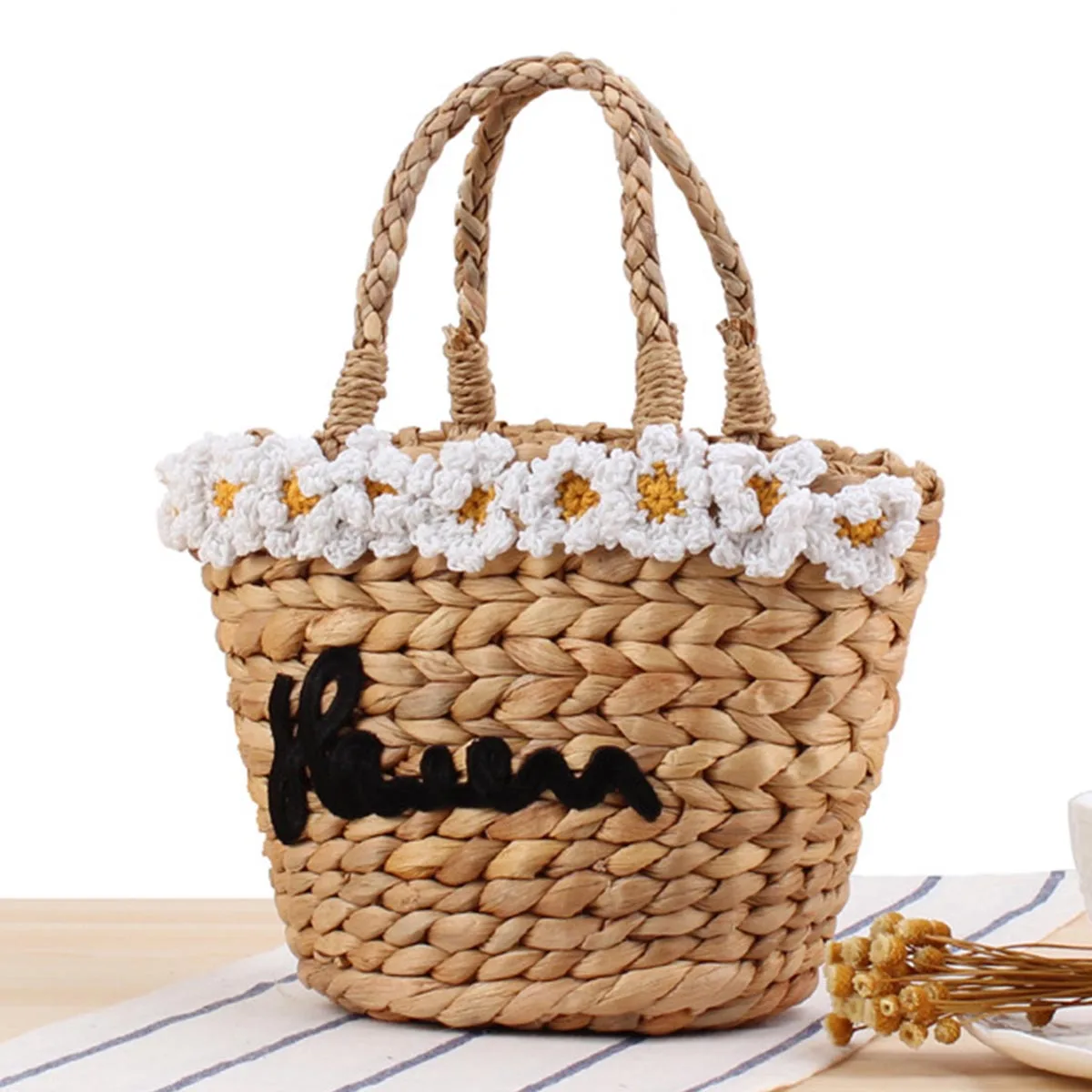 VRTREND New Straw Bag Handmade beach Handbag Women handwoven Rattan bag lady holiday woven Tote ...