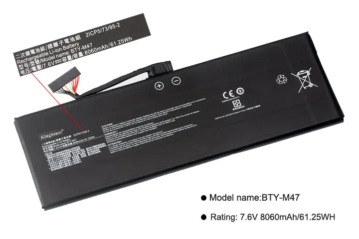 KingSener New BTY-M47 Laptop Battery for MSI GS40 GS43 GS43VR 6RE GS40 6QE 2ICP5/73/95-2 7.6V 8060mAh/61.25WH 2 Years Warranty KingSener New BTY-M47 Laptop Battery for MSI GS40 GS43 GS43VR 6RE GS40 6QE 2ICP5/73/95-2 7.6V 8060mAh/61.25WH 2 Years Warranty