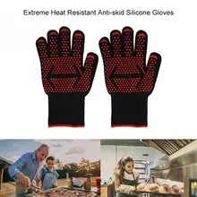 Экстремальные Жаростойкие рабочие перчатки для барбекю Противоскользящие силиконовые перчатки кухонная печь для приготовления пищи Горячие двойные плетеные рукавицы прочные Guantes
