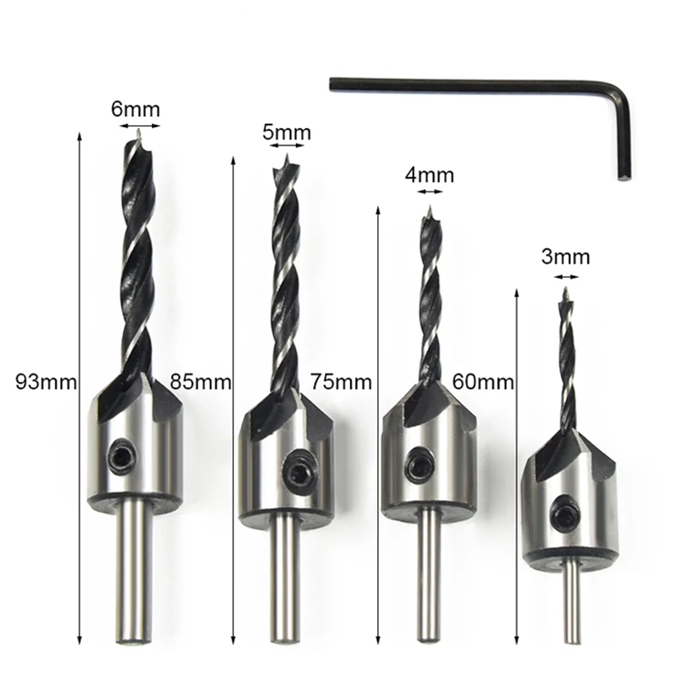 4 шт HSS зенковки дерева сверло стальная Зенковка сверло набор развертка для фаски в дереве 5 Флейта 3 мм-6 мм