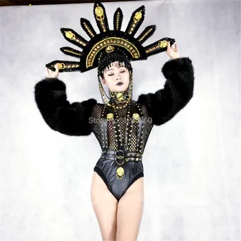 

Sexy Lady Nightclub Catwalk Ballroom Costume Masquerade Stage Performance DS TV Show Clothes With Headwear Party Dress