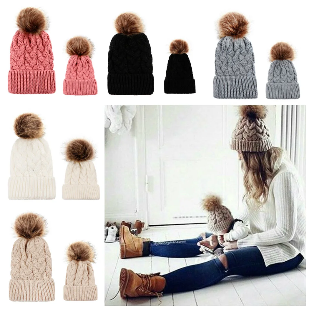 baby faux fur pom pom hat