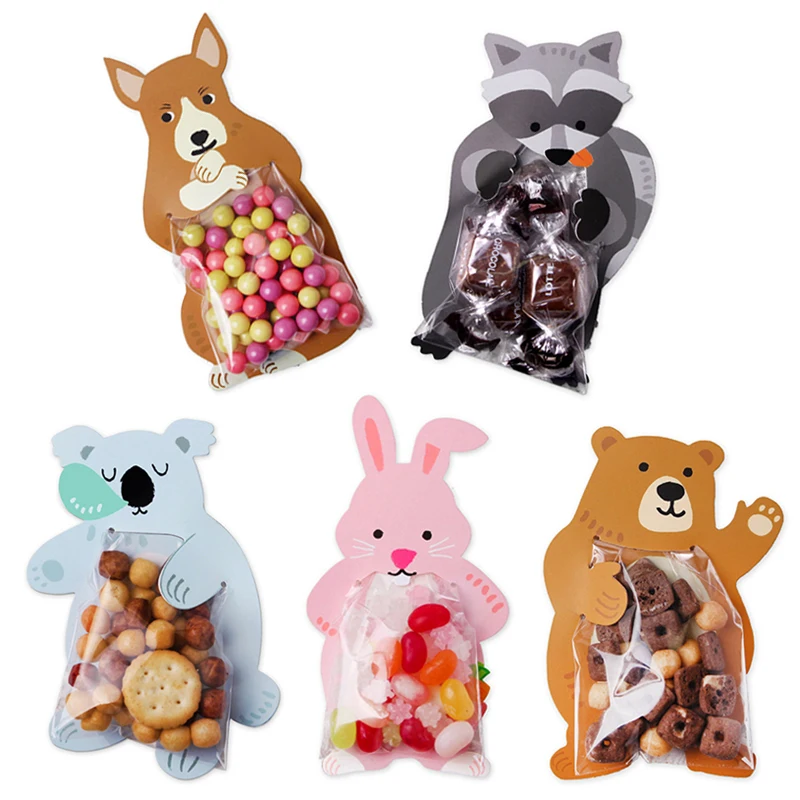 

Birthday Party Rabbit 10pcs/lot Baby Shower Popular Animal Greeting Cards Bear Candy Bags Candy Box Cookie Bags Cute Gift Bags