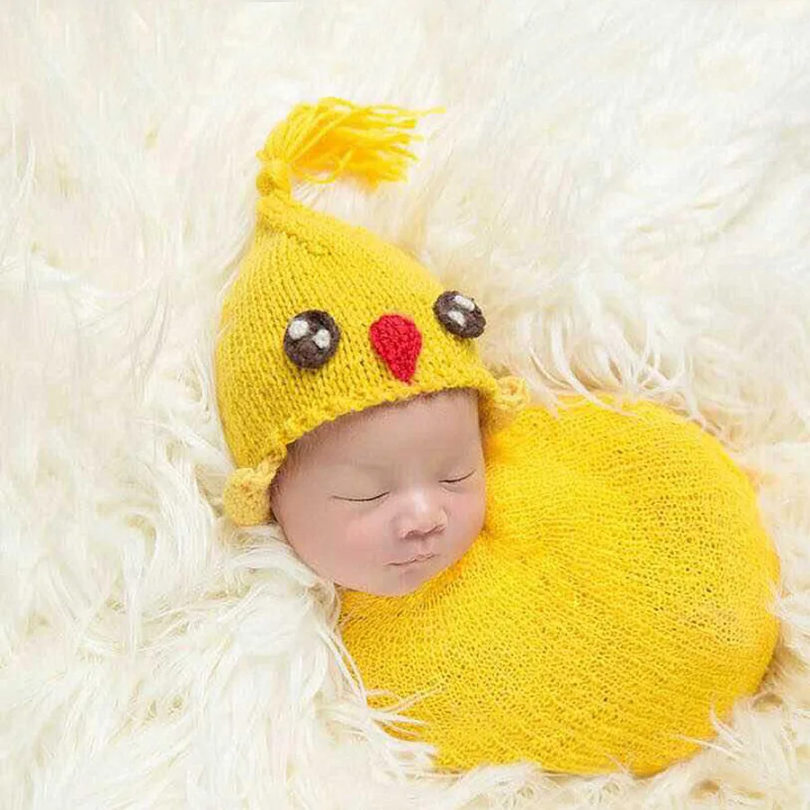 

Children Photography Props Baby Clothes Photography Chick Hat+Wrap Set Baby Photography Accessories Cap Wraps Infant Photo Props