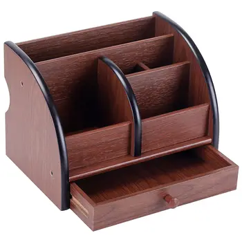 

5-Compartment Luxury Brown Wood Office Desktop Organizer / Letter Sorter with Drawer