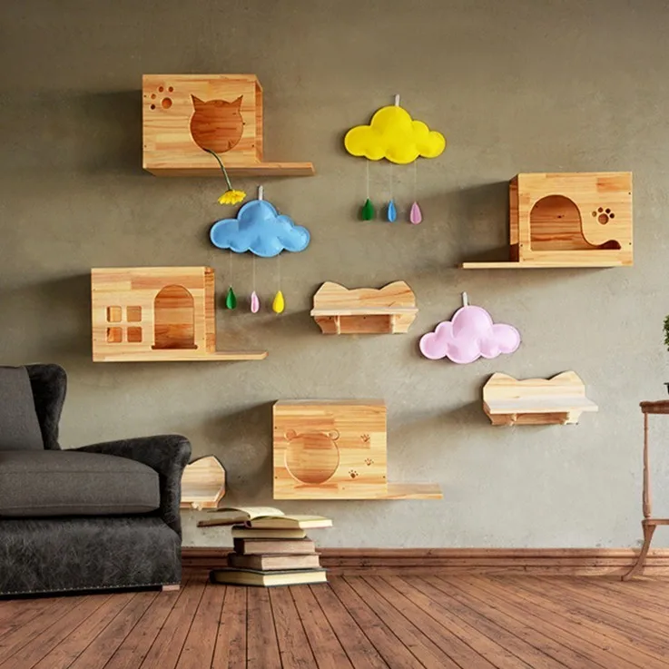 Wooden Wall  Mounted Cat  house  Cat  jumping Activity Center platform Pet Creative Toys Cat  wall  