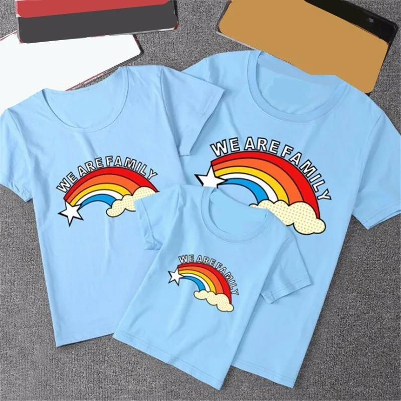Футболка Rainbow Mommy and Me летняя одежда для матери дочери отца сына хлопковый топ