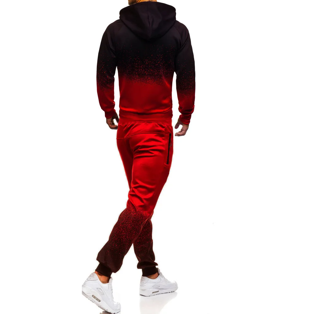 Zipper Tracksuit Men Causal Two Pieces Sets Sweatsuit Mens Gradual Change Clothes Printed Hooded Hoodies + Pants Track Suit Male