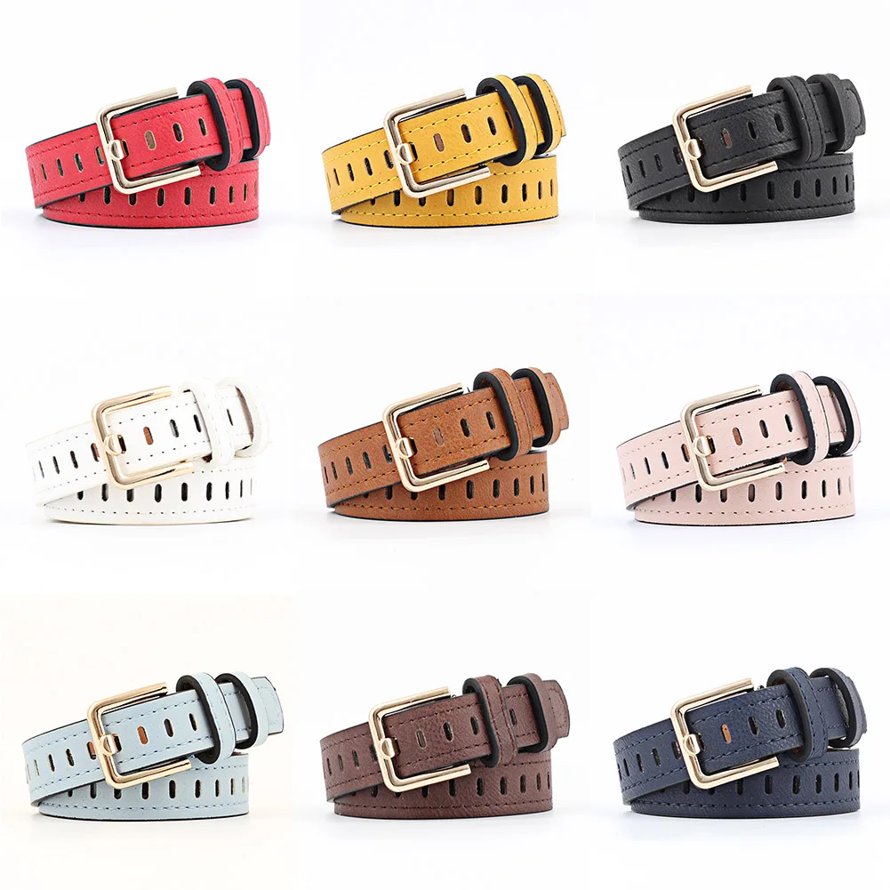 

1Pc lastic Openwork Belts For Women Fashion Casual Faux Leather Metal Without Pin Buckle Female Belt Women'S Casual Waist Belt E