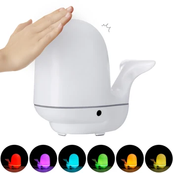 

200ML Cute Whale Humidifier Tap Light Essential Oil Diffuser Aroma Diffuser Humidifier Desk Light Bedside Lamp Air Purifier