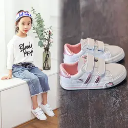 2019 весенние маленькая девочка скейт рисунок «Hello Kitty» обувь для девушки детские дети старше Детская повседневная обувь белый ПУ