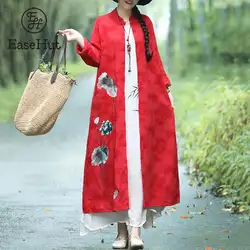 EaseHut пальто для женщин жаккард с цветочной вышивкой, хлопковые белье с длинным рукавом Длинная Кофта свободного кроя красный Демисезонный
