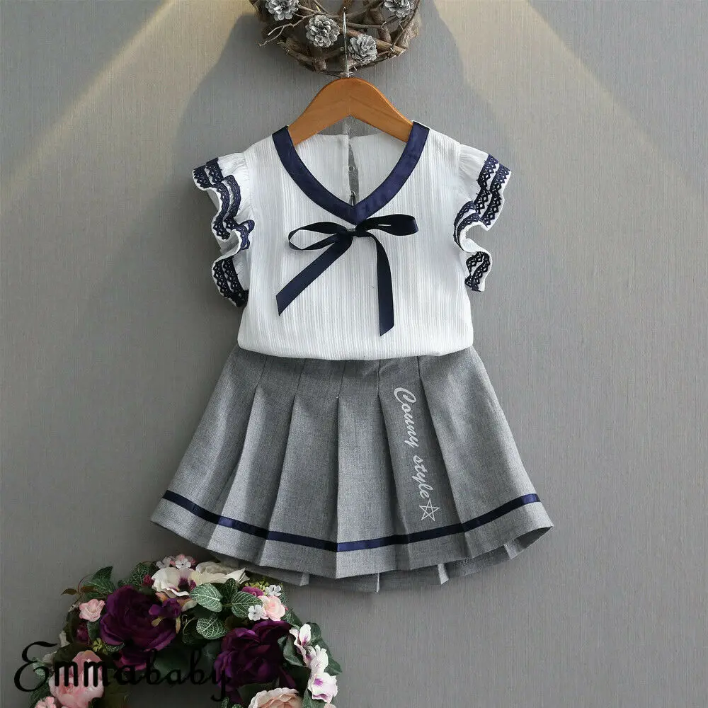 

Pudcoco Brand New Kid Baby Girl Lace Short Sleeve Shirt Tops Skirt Party Casual Dress Outfits Set