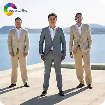 Tanie Khaki ślub Garnitury Męskie Slim Fit Groom Smokingi Szary Klasyczny Marynarki Męskie W Dużych Rozmiarach Kurtka Spodnie 2 Sztuka Terno Masculino Kostium Homme
