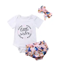Одежда для новорожденных; Одежда для маленьких девочек одежда для детей топы, короткий рукав комбинезон с цветочным рисунком Шорты с