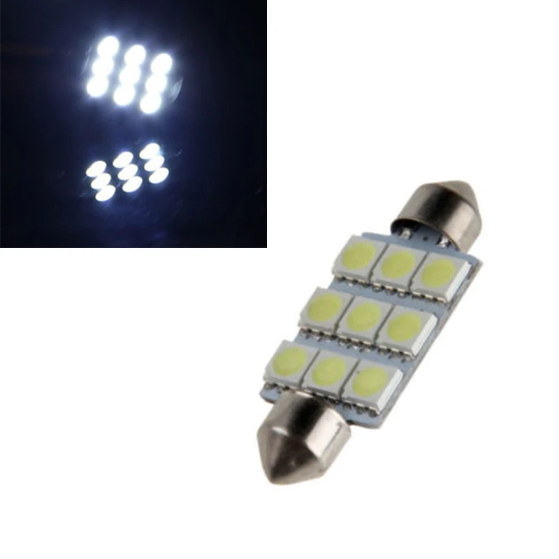 

10pcs DC 12V White 41mm 5050 9SMD LED Car Interior Map Dome Reading Lights Lamps For car trunk door light/tag Lamp