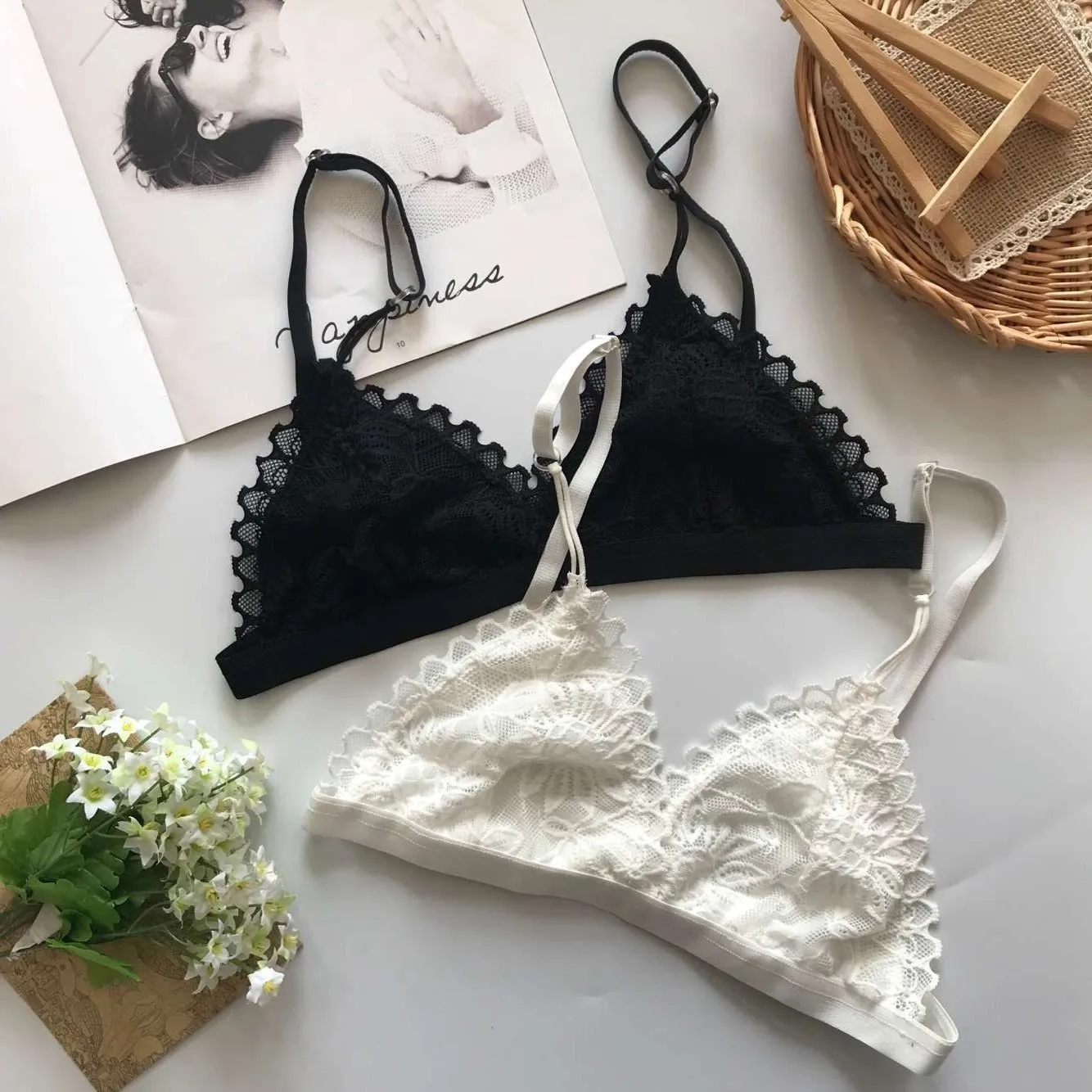 Pack De 6 Tops Bralette De Encaje Para Mujer - Sin Aros, Tirantes Finos, Cómodos Para El Día A Día