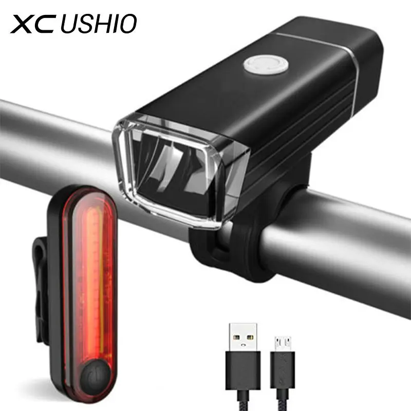 Excellent XC USHIO LED Bicycle Light Set Front Headlight USB Rechargeable Bike Lamp Caution TailLight Waterproof Bicycle Accessories 1