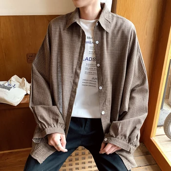 

Spring New Plaid Shirt Men Fashion Retro Casual Shirt Man Streetwear Trend Wild Loose Long-sleeved Shirt Male Society Shirt