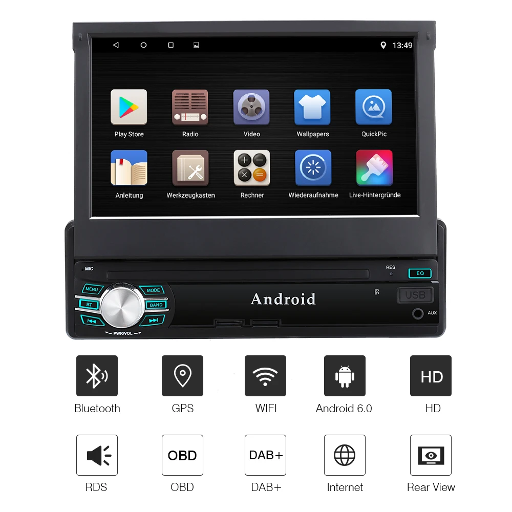

1 Din Car Radio 7"HD Touch Screen Android 6.0 Mirror Display Car Stereo MP5 Support GPS Navigation Rear Bluetooth View Camera