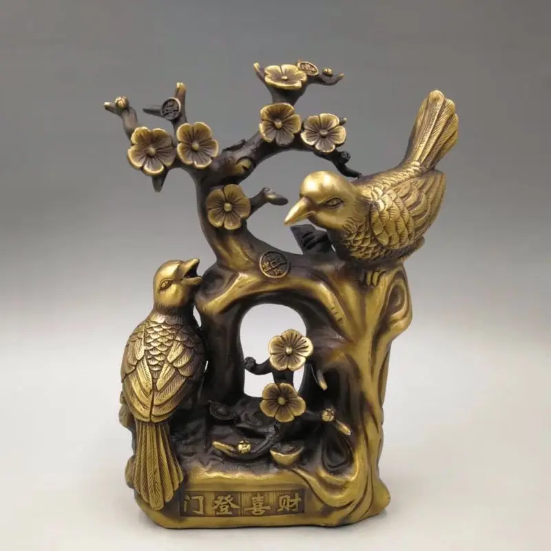 

Chinese Antique Brass Carving Decoration Magpie Plum Blossom Qianlong Year