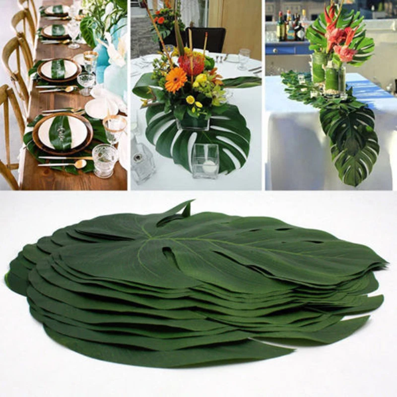 

12X Green Jungle Artificial Tropical Palm Leaves Hawaiian Luau Party Beach Theme Decorations for Table Decoration