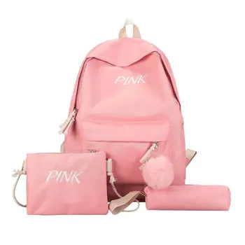 

3pcs/set Hair Ball Backpack Canvas School Bags For Teenager Girls Preppy Style Women Shoulder Rucksack Cute Book Bag Mochila