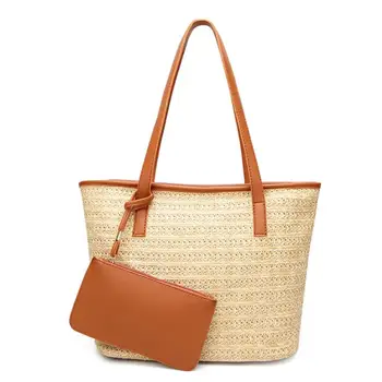

Casual Woman's Hand-Woven Shoulder Bag Handbag Bohemian Summer Straw Beach Bag Travel Shopping Female Tote Wicker Bags