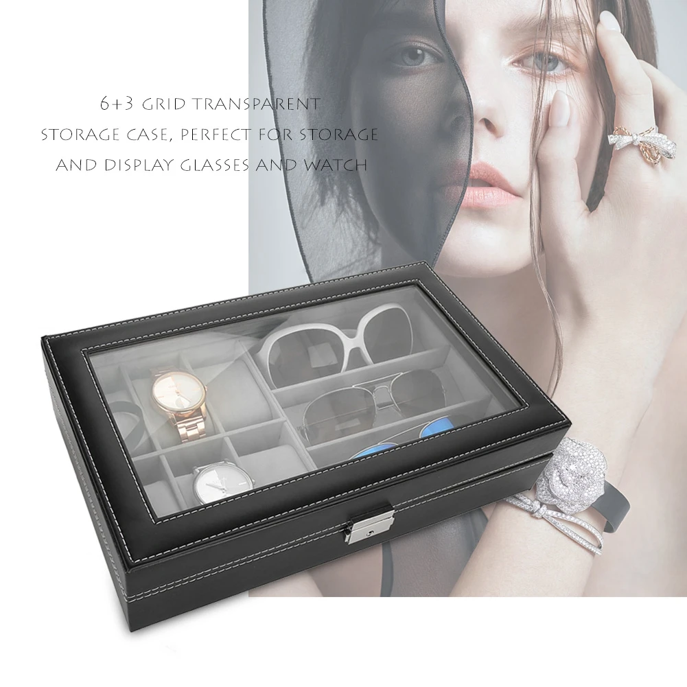 Simple 3 Grids Glasses 6 Cell Watch Display Storage Box PU Leather Jewelry Organizer Case Holder for watch storage | Наручные часы