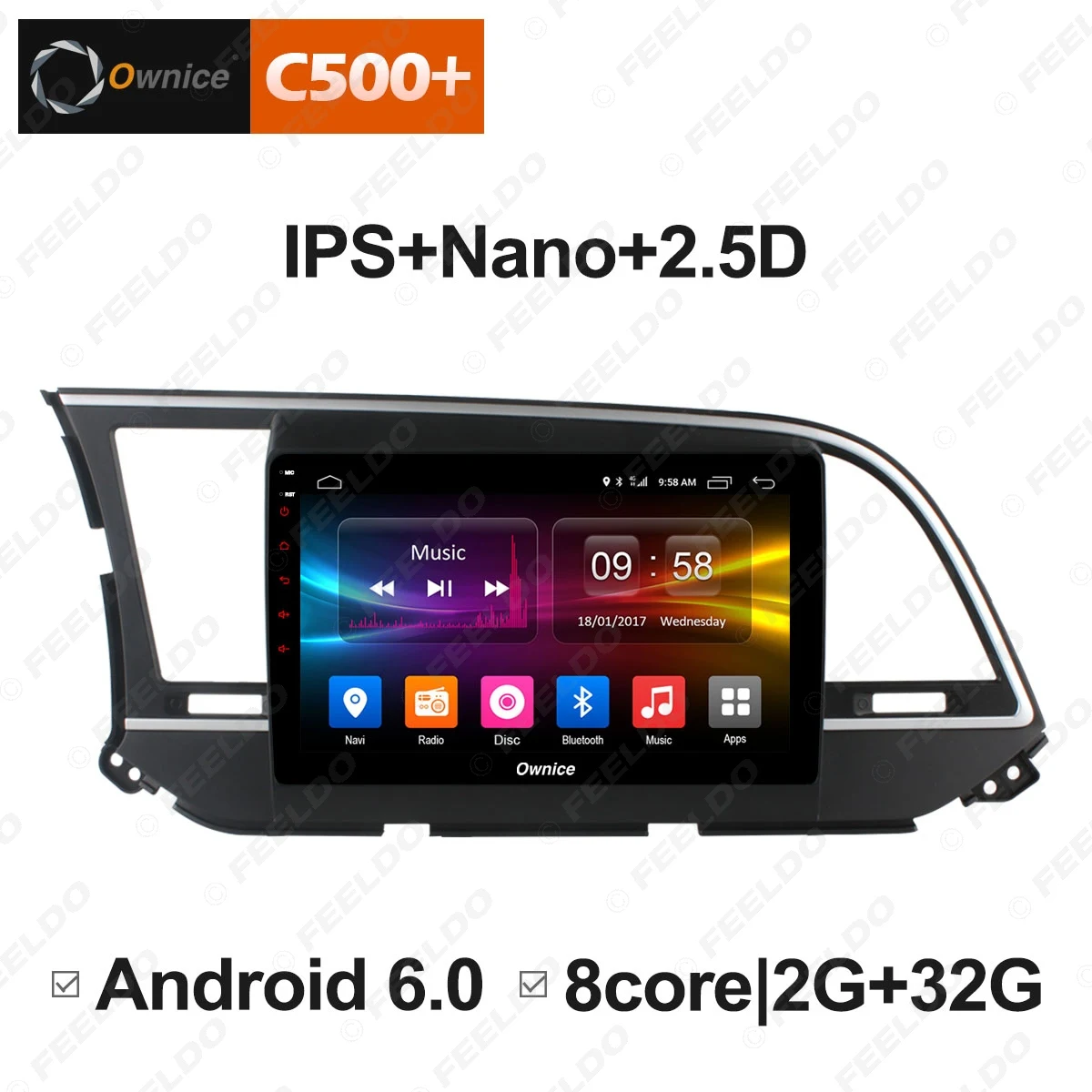 Best FEELDO  9" Android 6.0 4-Core/DDR3 1G/16G/Support 4G Dongle Car Media Player With GPS/FM/AM RDS For  Elantra 2016 (Elantra 6) 2
