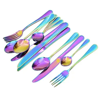 

BMBY-16 Pcs Tableware Set Colorful Romantic Dinner Set Rainbow Flatware Set