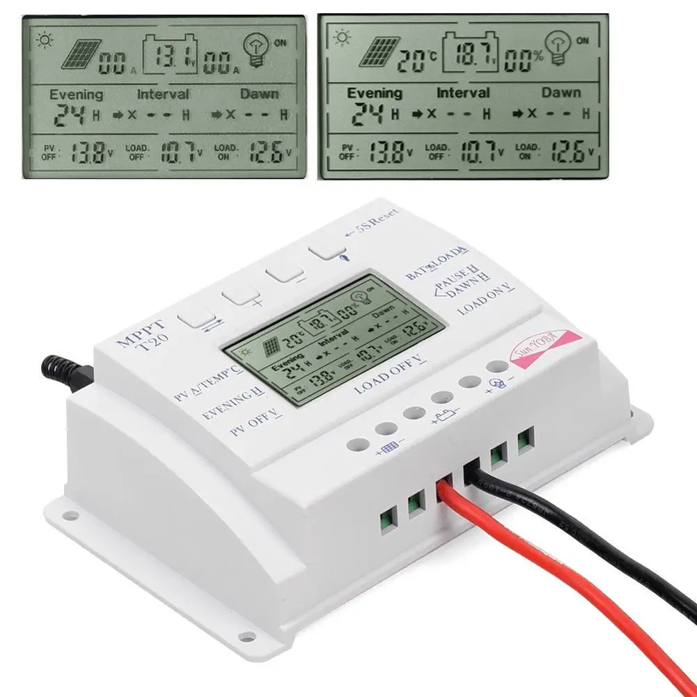 MPPT T20 20A 12 В/24 В солнечная панель регулятор заряда батареи Регулятор трехкратного интервала зарядное устройство регулятор