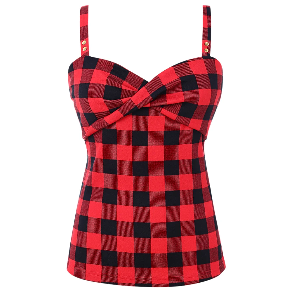 

ROSE GAL Sexy Plaid Camis Bustier Women'S Fitness Female Top Vest Plus Size Checked Twist Front Tank Top Harajuku Strap T-Shirt