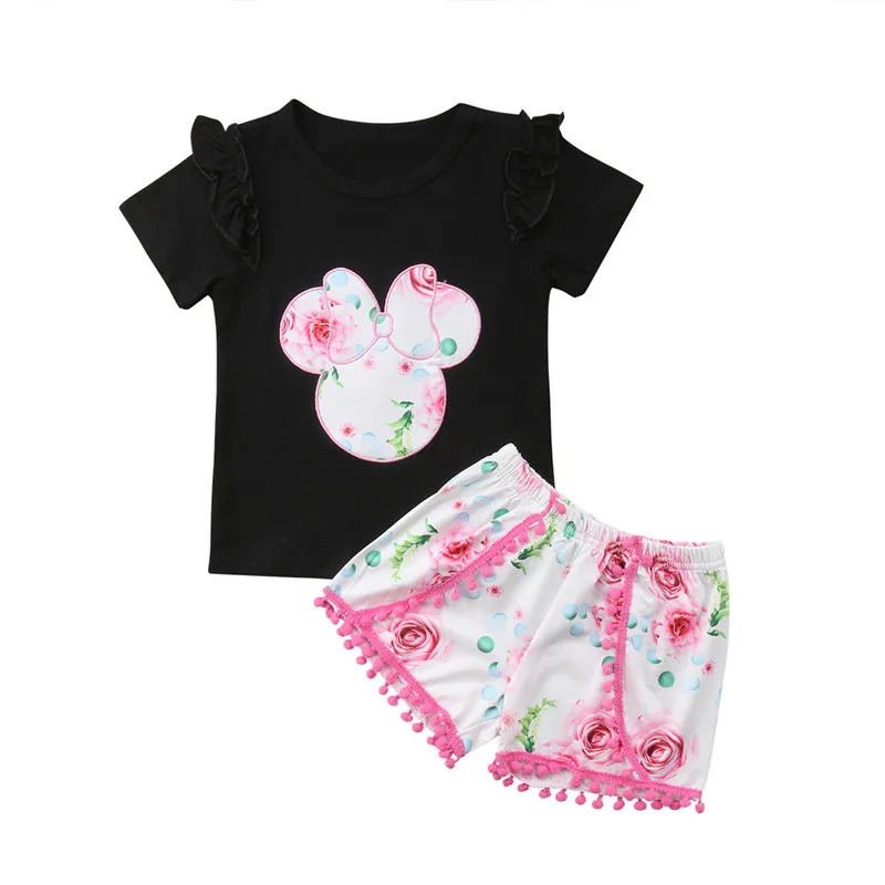 

Summer Kid Baby Girl Minnie Mouse Clothes T-shirt Tops +Pants Shorts Sunsuit Outfit Set Toddler Girl Clothes Cotton O-neck