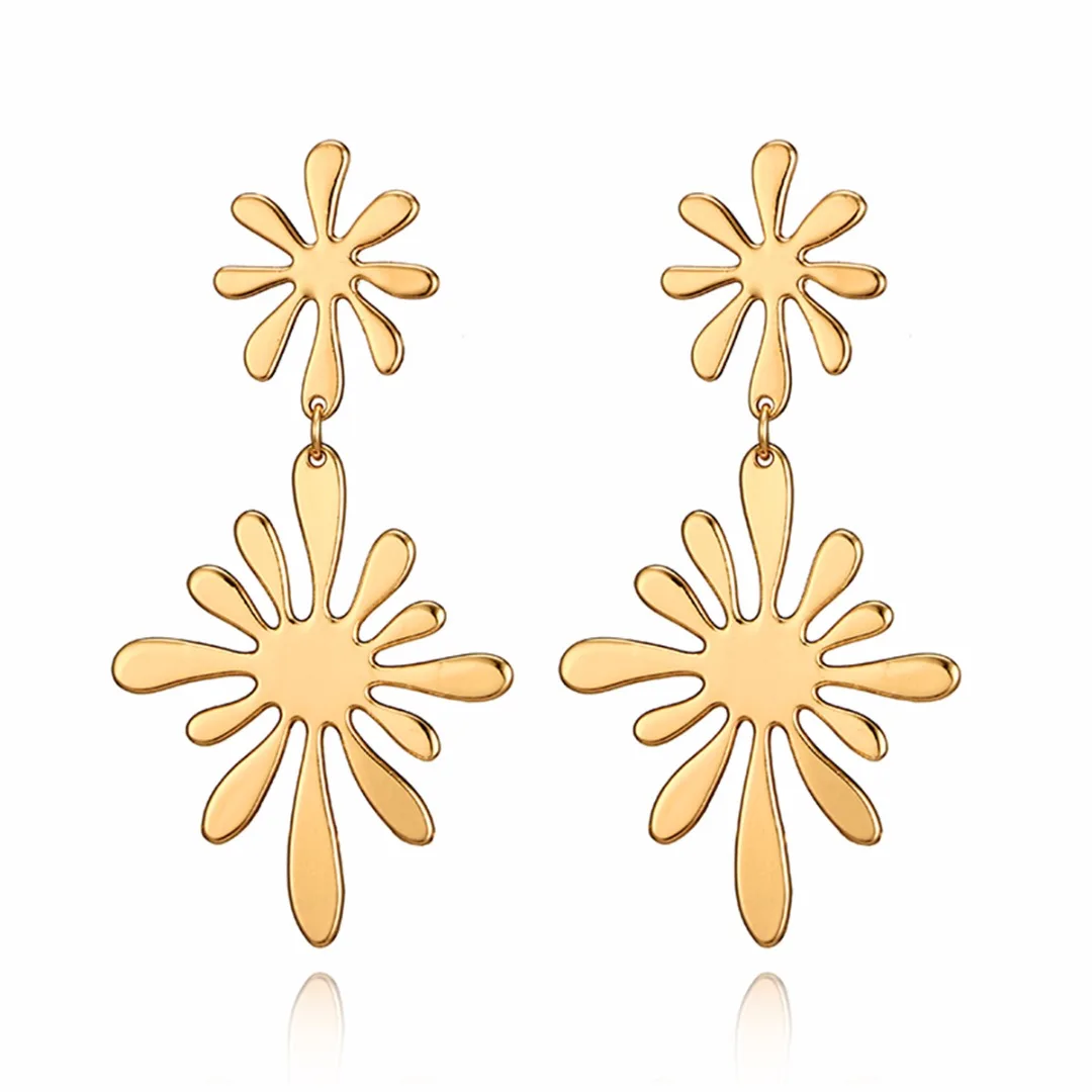Charms Geometry Gold Color Double Flower Drop Earring Fashion Elegant Irregular Womens' Dangle Earrings Unique Party Jewelry