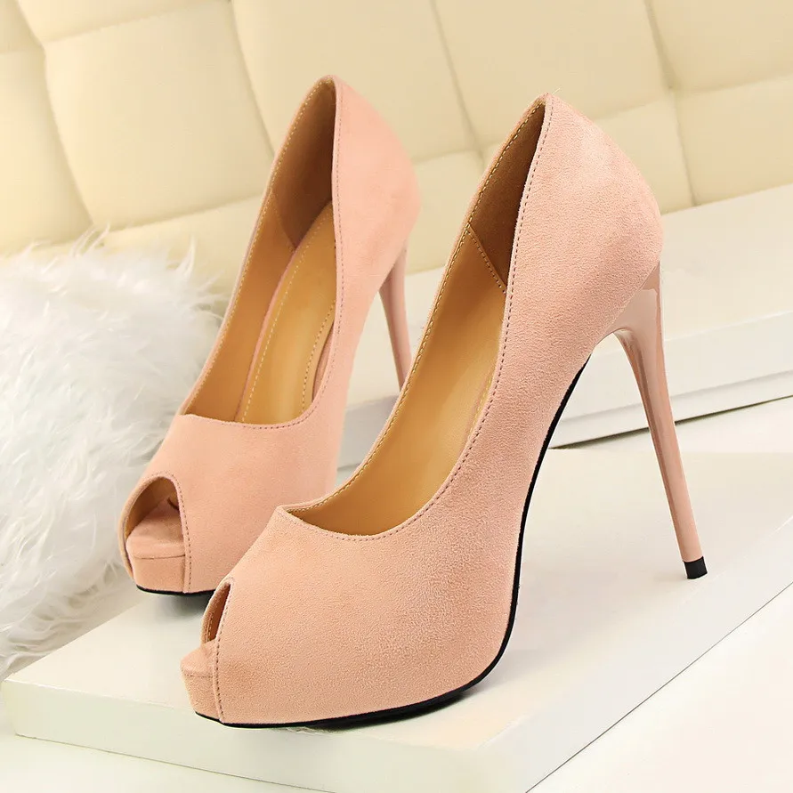 

2017 New Shoes Woman Pointed Toe Sexy Women Party Wedding Nightclub Shallow Mouth High Heel Pump Peep Top Pumps DS-A0045