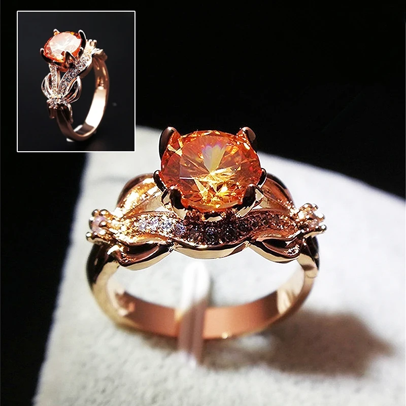 

HOT selling fashion cubic zirconia flower rose gold ring bow girl engagement crystal ring Valentine's Day gift accessories