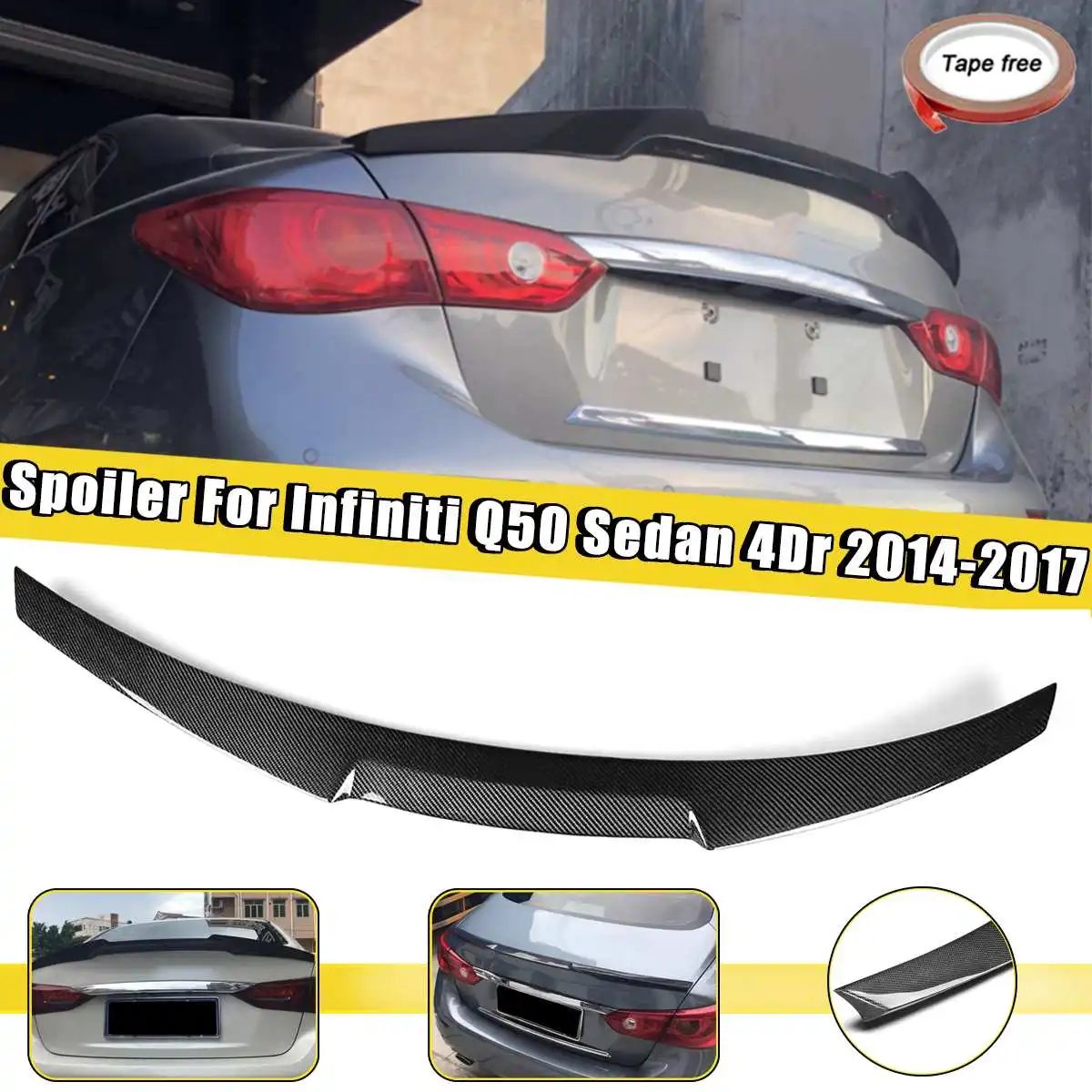 

Carbon Fiber Type A Rear Trunk Spoiler Wing Lip For Infiniti Q50 For Sedan 4Door 2014 2015 2016 2017