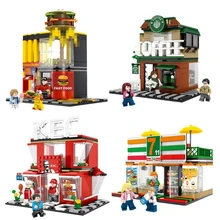 Строительные блоки Mini City Street View Кофейня магазин гамбургеров город Diy Кирпичи игрушки для детей рождественские подарки