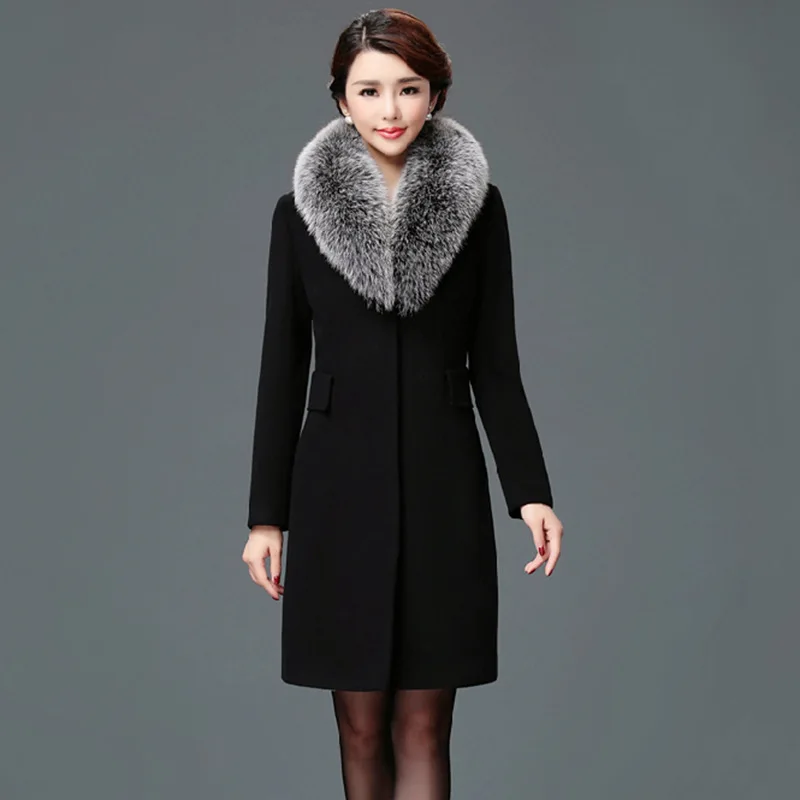 D'hiver Longues Noir Col Laine Longue Manteau Manches Veste De À Mode camel En Femmes Nouvelle Poches Élégant Outwear Fourrure Mélanges hQCtsrdx