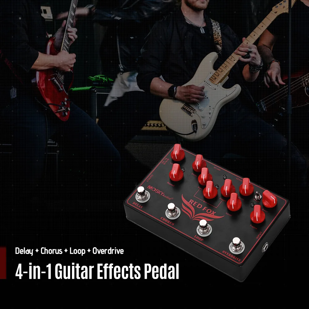 BMDT-MOSKY RED FOX 4-in-1 Electric Guitar Effects Pedal Delay + Chorus + Loop + Overdrive Guitar Pedal Guitar Accessories BMDT-MOSKY RED FOX 4-in-1 Electric Guitar Effects Pedal Delay + Chorus + Loop + Overdrive Guitar Pedal Guitar Accessories